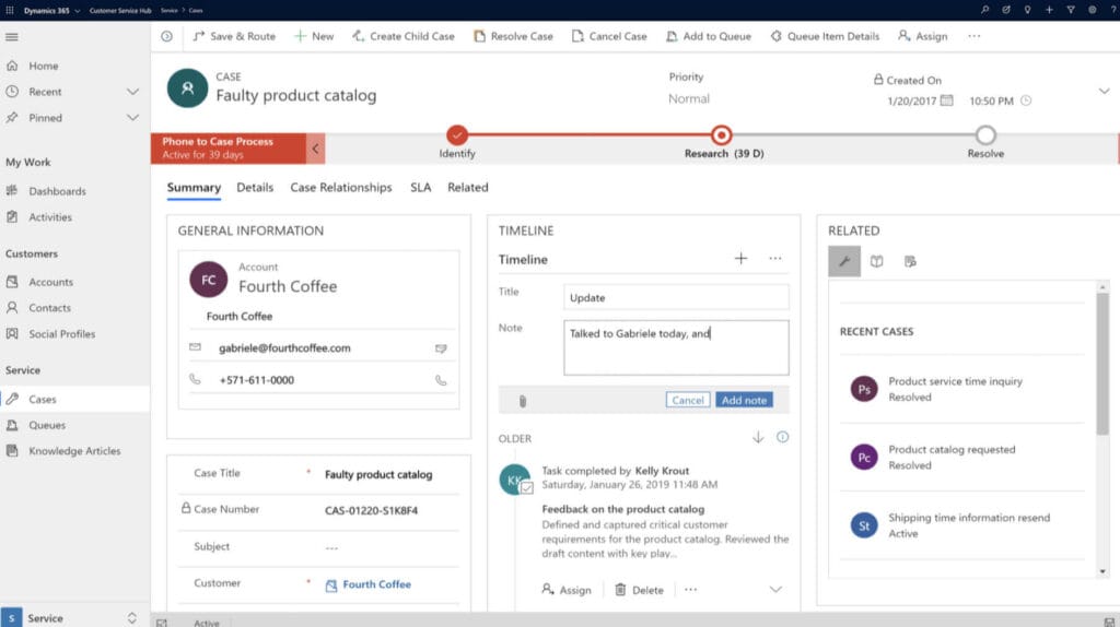 Capture d'ecran Dynamics CRM